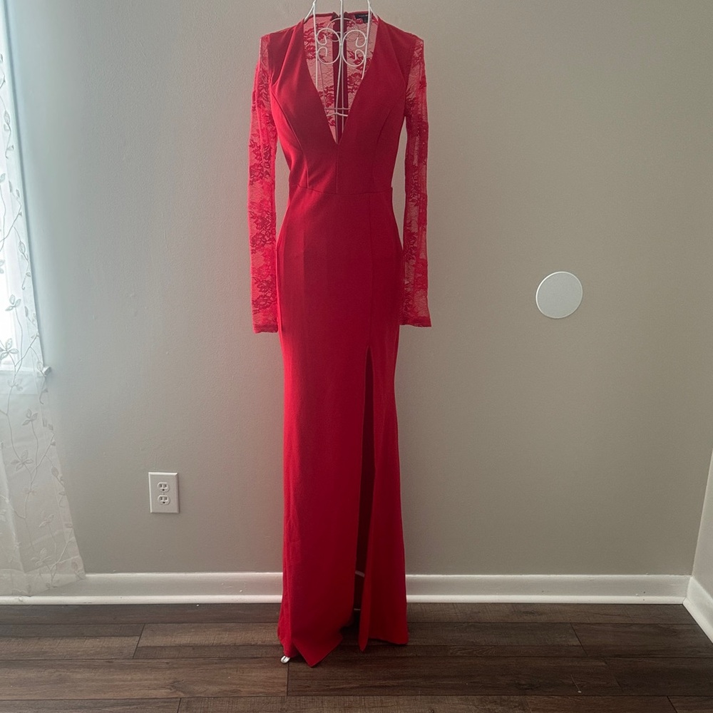 Fashion Nova Red Long Sleeve Lace Dress